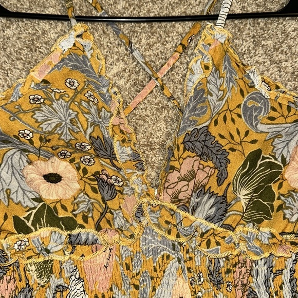 NWT Floral Ruffle Smocked Empire Waist Sundress in Mustard M - Picture 6 of 14